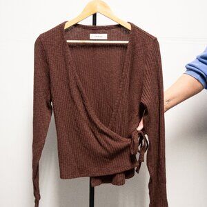 Everlane Brown Wrap Knit Top Size XL